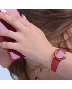 Montre Femme en Cuir & Strass rouge