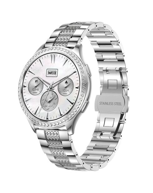 Montre connectée -edition Vogue 2024 IP67 avec bracelet en acier inoxydable argentée