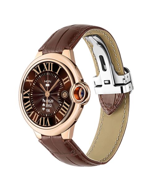 Montre connectée -edition Elegance 2024 IP67 avec alliage haute résistance et bracelet en cuir marron