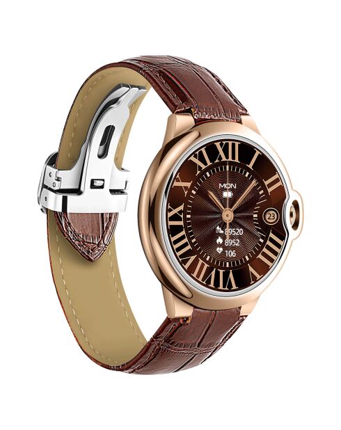 Montre connectée -edition Elegance 2024 IP67 avec alliage haute résistance et bracelet en cuir marron