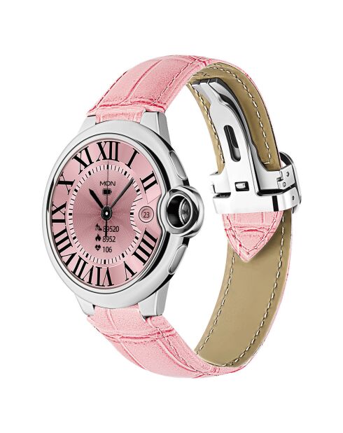 Montre connectée -edition Elegance 2024 IP67 avec alliage haute résistance et bracelet en cuir rose