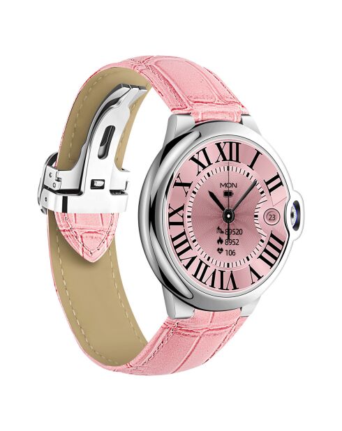 Montre connectée -edition Elegance 2024 IP67 avec alliage haute résistance et bracelet en cuir rose
