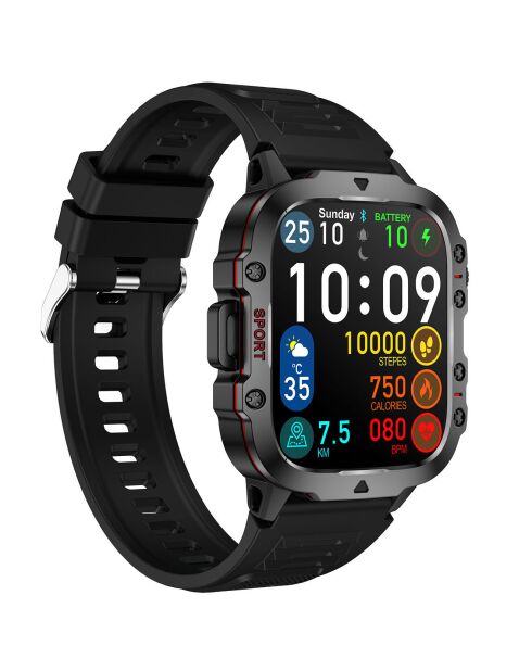 Cinturino in silicone nero per smartwatch NASA SPORT con grande schermo ad alta definizione