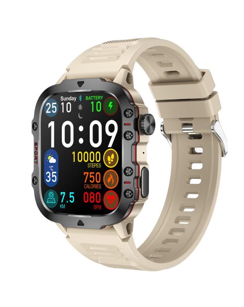 Montre connectée NASA SPORT Grand écran résolution haute définition bracelet en silicone beige