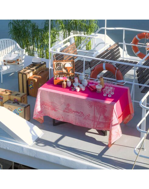 Mantel de lino 100% lino con forma de orquídea rosa, crucero por el Nilo