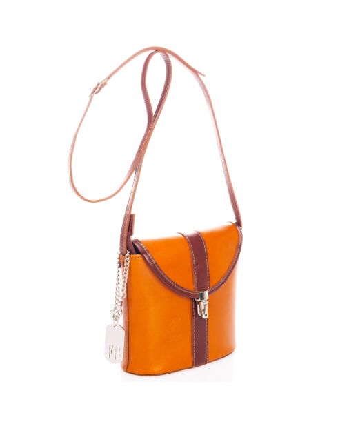 Sac bandoulière en Cuir cognac - 17x18x8 cm