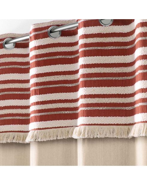 2 Rideaux à Oeillets Atlas Finition Top Tissé et Franges oranges - 140x240 cm