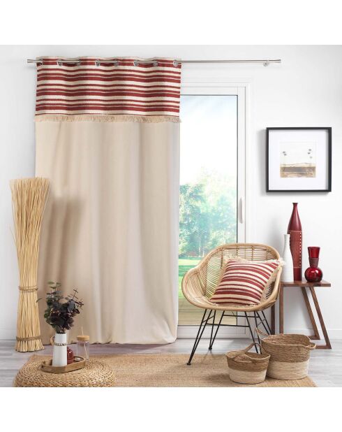 2 Rideaux à Oeillets Atlas Finition Top Tissé et Franges oranges - 140x240 cm