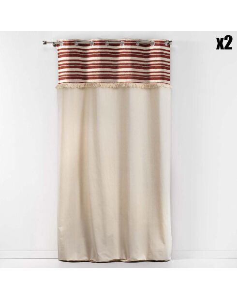 2 Rideaux à Oeillets Atlas Finition Top Tissé et Franges oranges - 140x240 cm