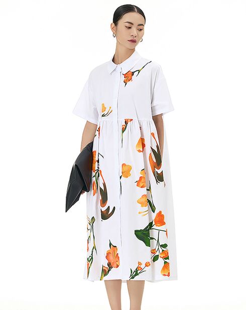 Robe Anne blanc/imprimé floral