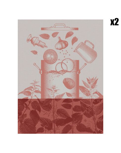2 strofinacci da tè vellutati rosa vitaminizzati in ortica - 80x60 cm