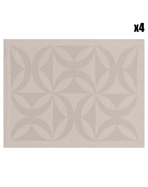 4 Sets de table enduits Ellipse Fleur de sel gris/beige - 47x36 cm