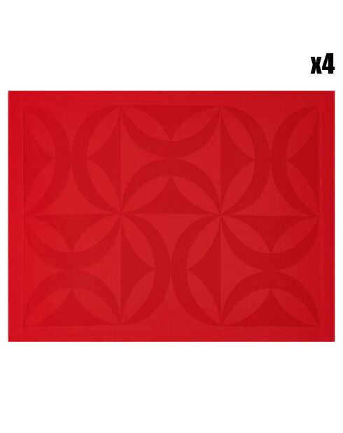 4 Sets de table enduits Ellipse Poppy rouges - 47x36 cm