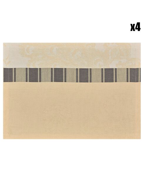 4 Sets de table À La Française Soie jaune/beige - 54x38 cm