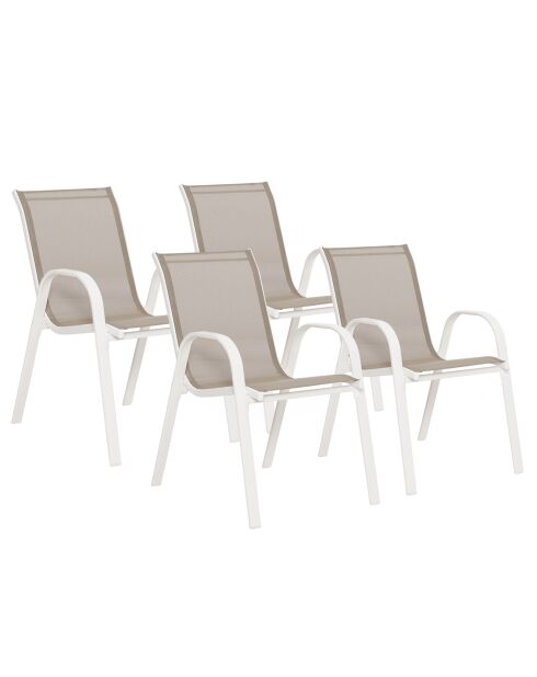 4 Chaises de jardin empilables en textilène blanc/beige - 51.5x68x84 cm
