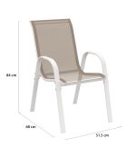 4 Chaises de jardin empilables en textilène blanc/beige - 51.5x68x84 cm