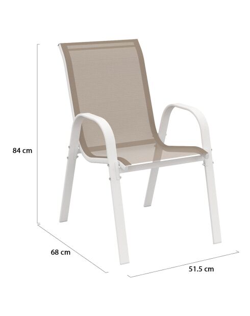 4 Chaises de jardin empilables en textilène blanc/beige - 51.5x68x84 cm
