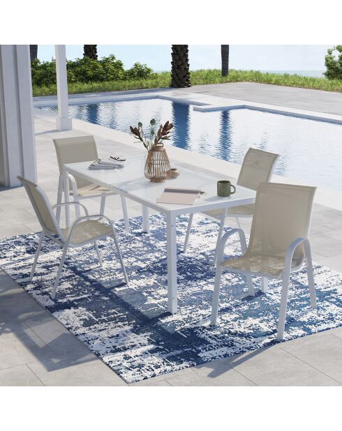 4 Chaises de jardin empilables en textilène blanc/beige - 51.5x68x84 cm