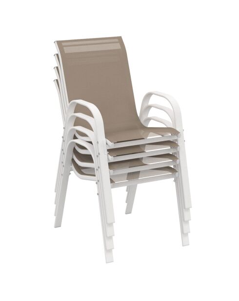 4 Chaises de jardin empilables en textilène blanc/beige - 51.5x68x84 cm