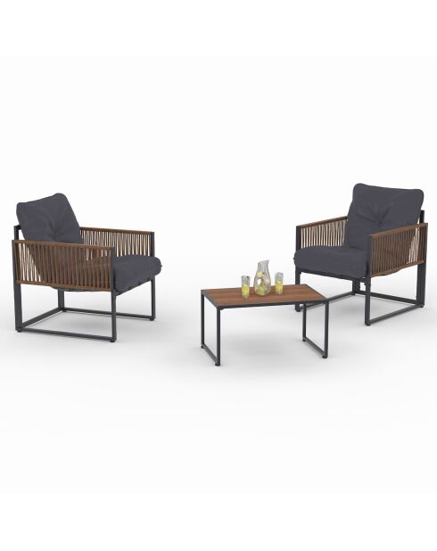 Salon de jardin Ozéa 2 places en métal gris anthracite/rotin