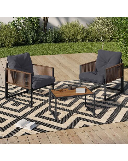 Salon de jardin Ozéa 2 places en métal gris anthracite/rotin