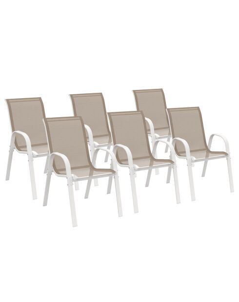 6 Chaises de jardin empilables en textilèn blanc/beige - 51.5x68x84 cm