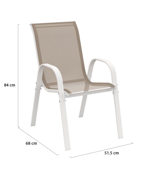 6 Chaises de jardin empilables en textilèn blanc/beige - 51.5x68x84 cm