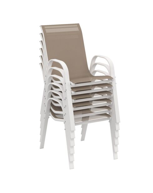 6 Chaises de jardin empilables en textilèn blanc/beige - 51.5x68x84 cm