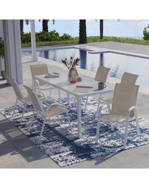 6 Chaises de jardin empilables en textilèn blanc/beige - 51.5x68x84 cm