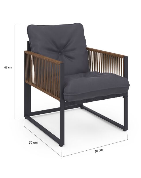 Salon de jardin Ozéa 2 places en métal gris anthracite/rotin