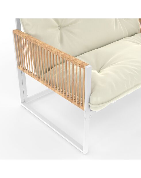 Salon de jardin Ozéa 4 places en métal blanc/rotin clair