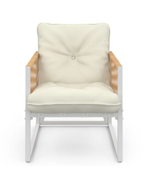 Salon de jardin Ozéa 4 places en métal blanc/rotin clair