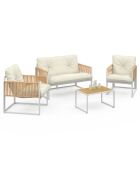 Salon de jardin Ozéa 4 places en métal blanc/rotin clair
