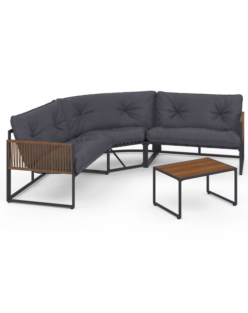 Salon de jardin d'angle Ozéa 6 places en métal et cordage gris anthracite/rotin