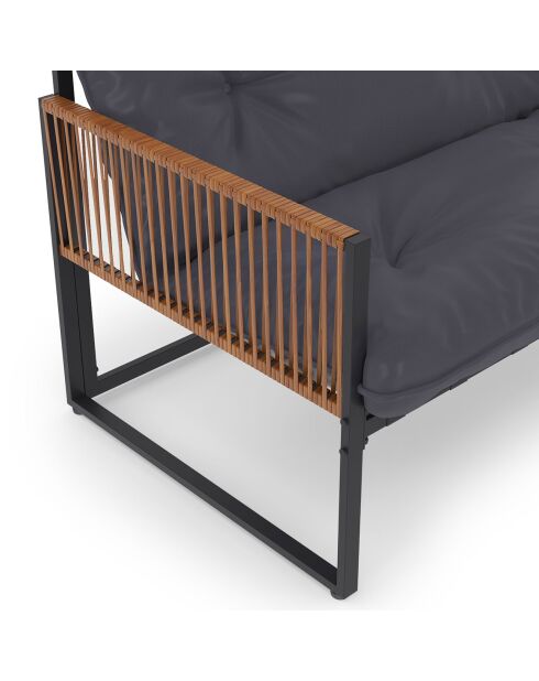 Salon de jardin d'angle Ozéa 6 places en métal et cordage gris anthracite/rotin