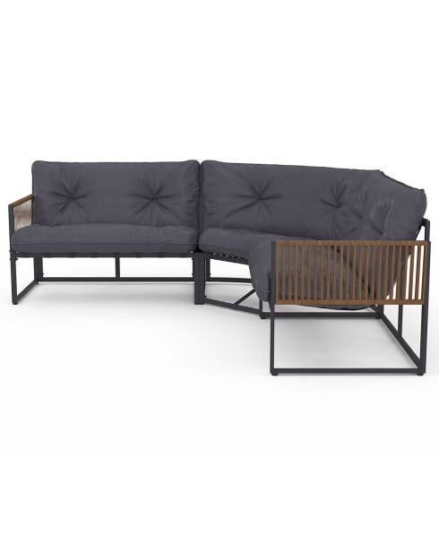 Salon de jardin d'angle Ozéa 6 places en métal et cordage gris anthracite/rotin