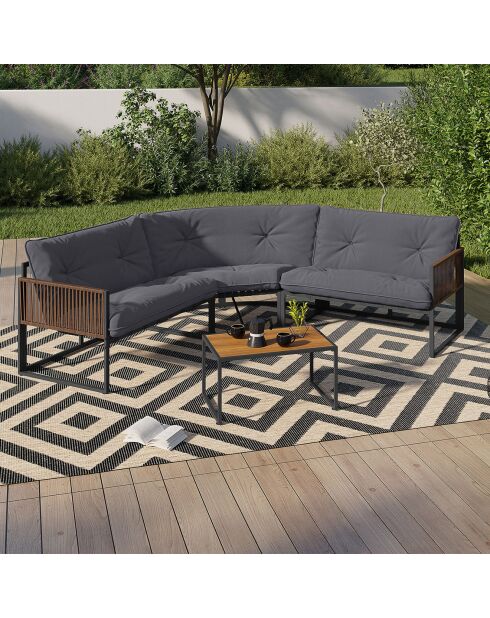 Salon de jardin d'angle Ozéa 6 places en métal et cordage gris anthracite/rotin