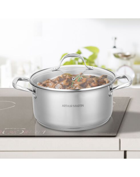 Grijze inductiekookpot met vast deksel - D.32 cm