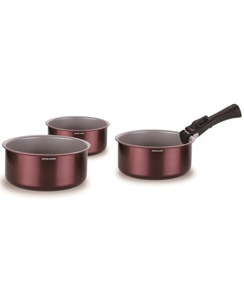 3 casseroles + 1 poignée Amovible induction prune