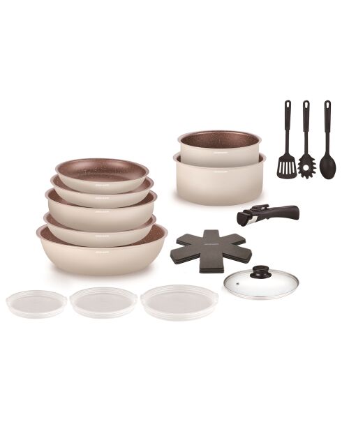 Batterie de cuisine Amovible induction crème  - 18 pièces