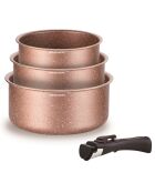 3 casseroles + 1 poignée Amovible induction terracota