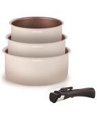 3 casseroles + 1 poignée Amovible induction creme