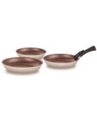 3 poêles + 1 poignée Amovible induction crème