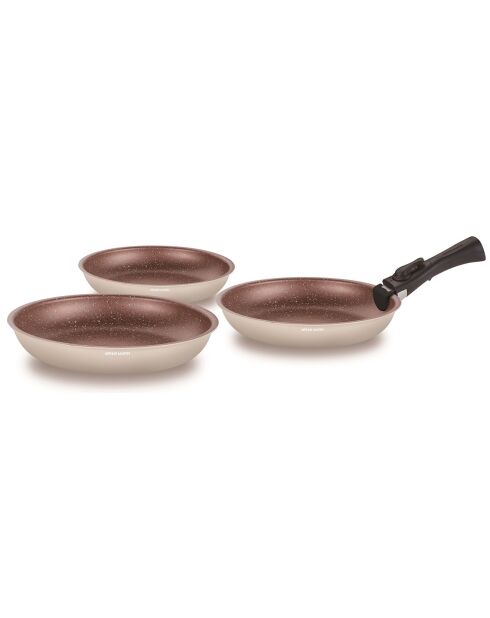 3 poêles + 1 poignée Amovible induction crème