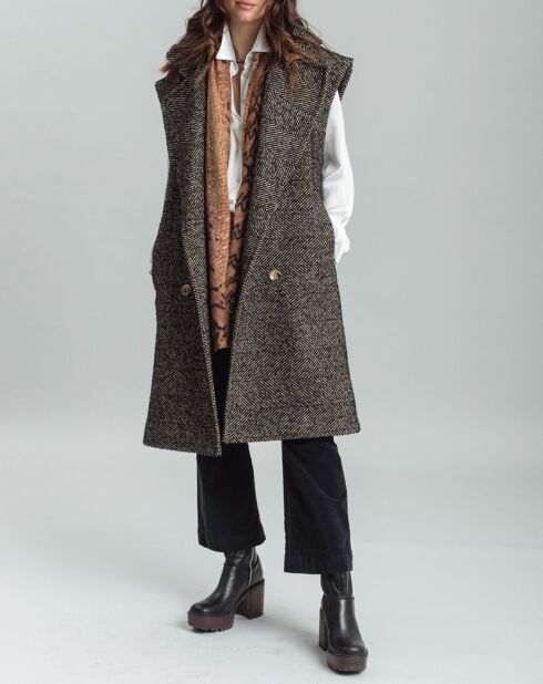 Veste longue sans manches en Laine mélangée Elsa noire