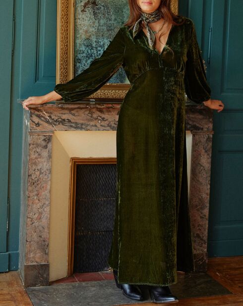 Robe en Velours Solo verte