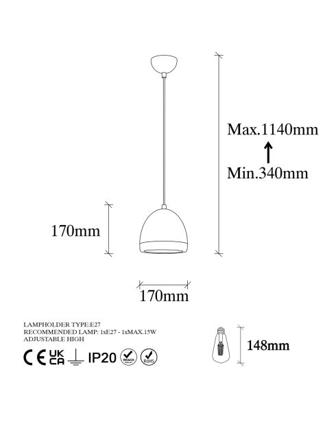 Lustre Mugo ancien - D.17x34-114 cm