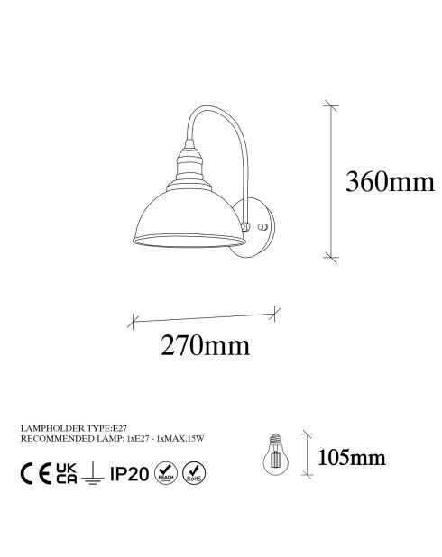 Antieke zwarte Varzan wandlamp - D.21x27x36 cm