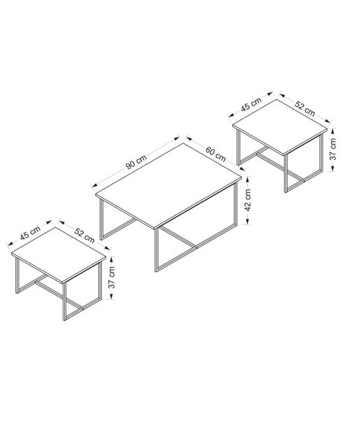 3 tavolini impilabili Levada in noce