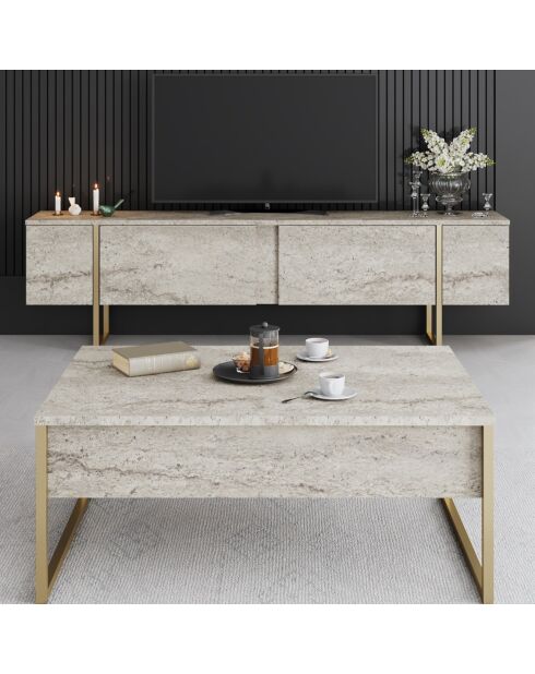 Meuble TV Luxe travertin/doré - 180x30x50 cm